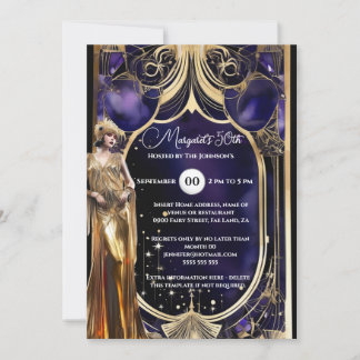 Invitación Gran oro púrpura Gatsby con tema retro de los años