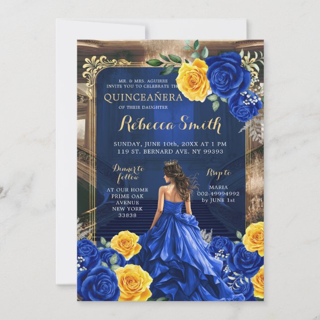 Invitación Gran Palacio Real de Quinceañera Princesa (Anverso)
