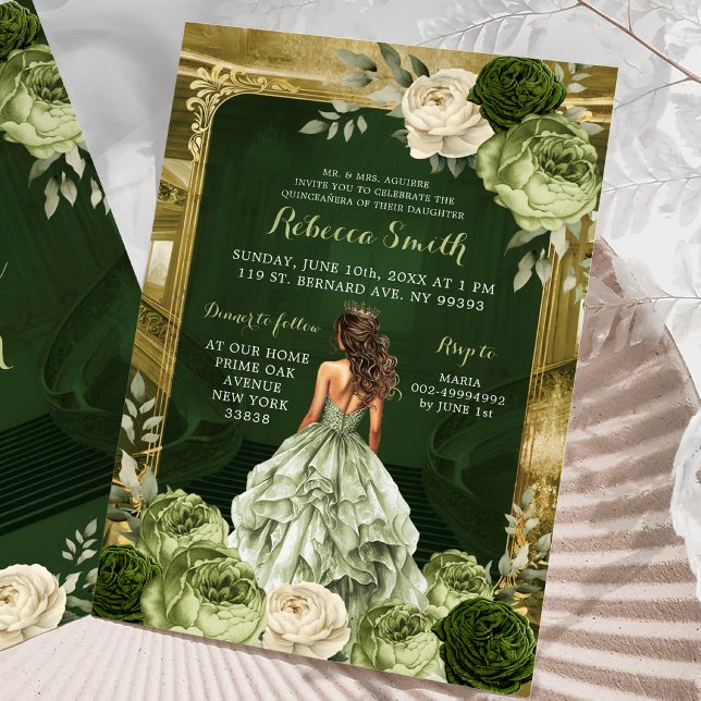 Invitación Gran Palacio Real Sage Green Quinceañera (Subido por el creador)