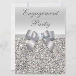 Invitación Gran Partido de Compromiso Faux Silver Sequines Bo