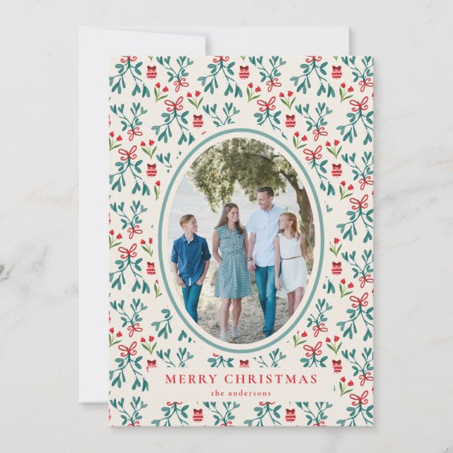 Invitación Gran patrón milenario tradicional verde y rojo (Anverso)