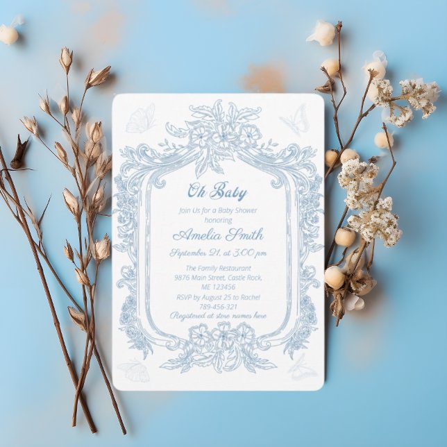 Invitación Gran Periwinkle Baroque Filigree Baby Shower (Subido por el creador)