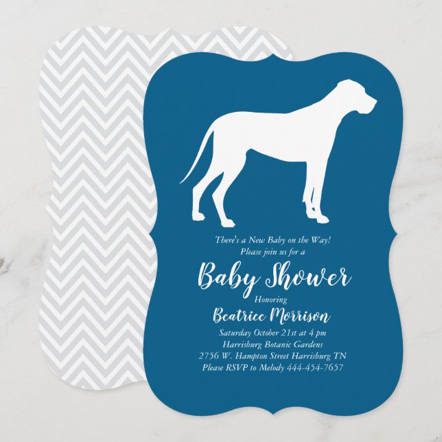 Invitación Gran perro dane Baby Shower Blue Boy (Anverso / Reverso)