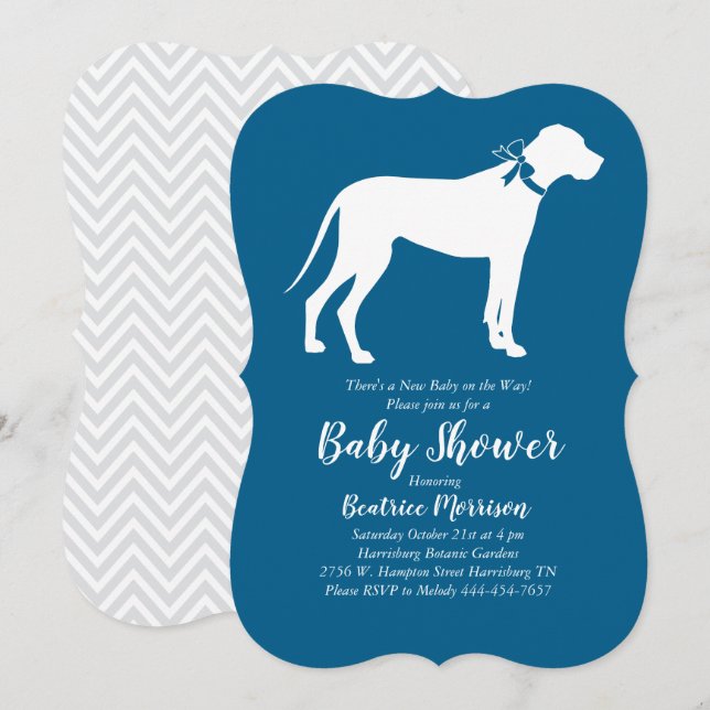 Invitación Gran perro dane Baby Shower Blue Boy (Anverso / Reverso)