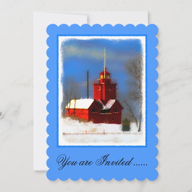 Invitación Gran pintura de faro rojo - Arte original (Anverso)