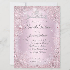 Invitación Gran plata rosa invierno Wonderland dulce 16 Tiara