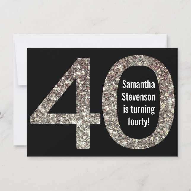 Invitación Gran Purpurina de cumpleaños 4-0-40 Fiesta (Anverso)