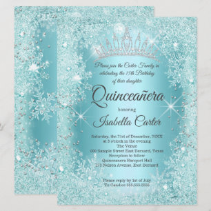 Invitación Gran Quinceañera Copo de Nieve Teal Bosque de Ensu