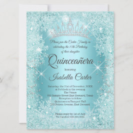 Invitación Gran Quinceanera Verde azulada copo de nieve invie