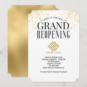 Invitación Gran reapertura de negocios Logotipo Faux Gold Con