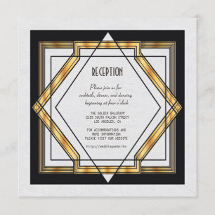 Invitación Gran Recepción de Boda Gatsby Oro Blanco Art Deco