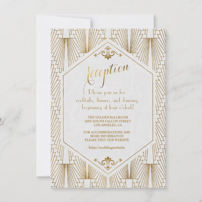 Invitación Gran Recepción de Gatsby Art Deco Gold White (Anverso)
