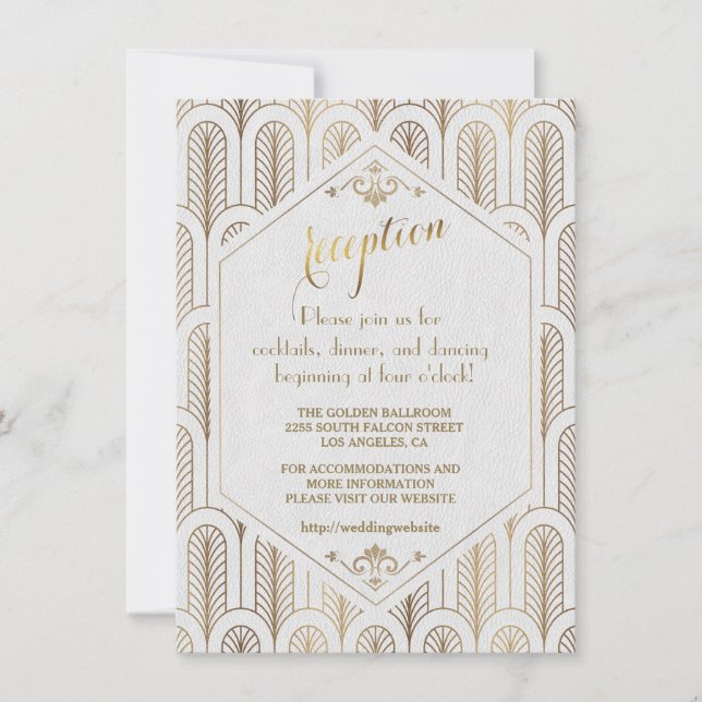 Invitación Gran recepción de oro blanco de Gatsby Art Deco (Anverso)