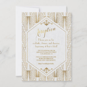 Invitación Gran Recepción Gatsby Art Deco Dorado Blanco