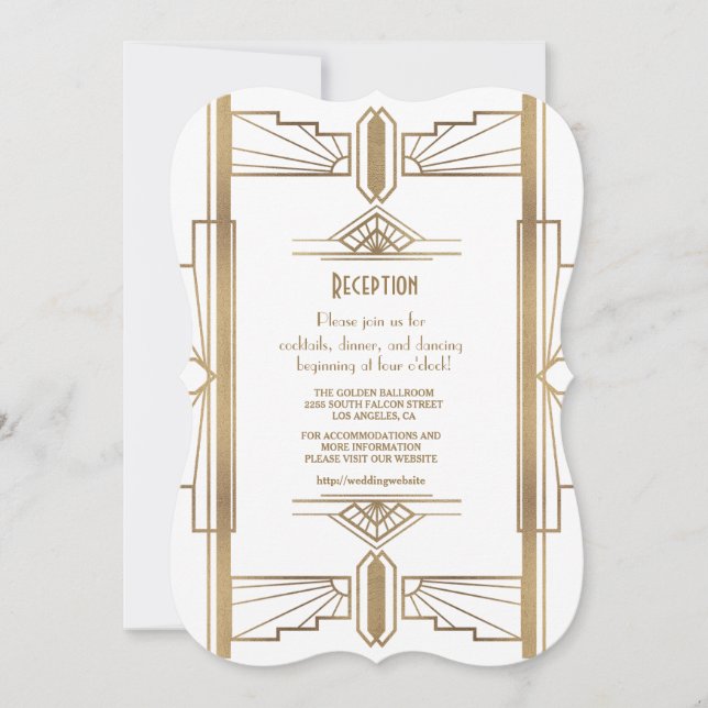 Invitación Gran recepción Gatsby de los años 20 del Glam Whit (Anverso)