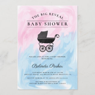 Invitación Gran revelación rosa + azul Baby Shower