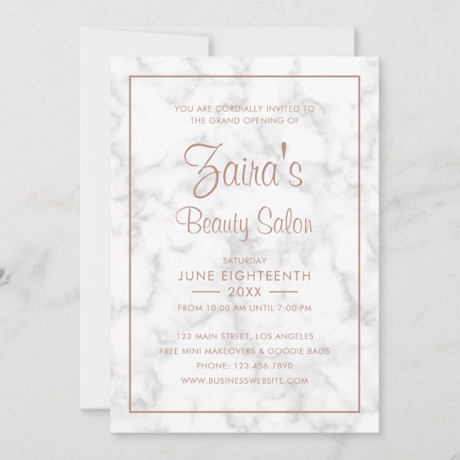 Invitación Gran Salón de Belleza Apertura Moderno Rosa Oro de (Anverso)