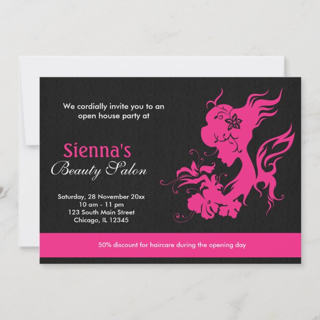 Invitación Gran Salón de belleza de apertura (rosa profundo) (Anverso)