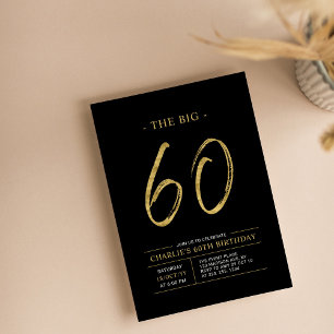 Invitación Gran Sesenta   Fiesta de cumpleaños 60 dorado y ne