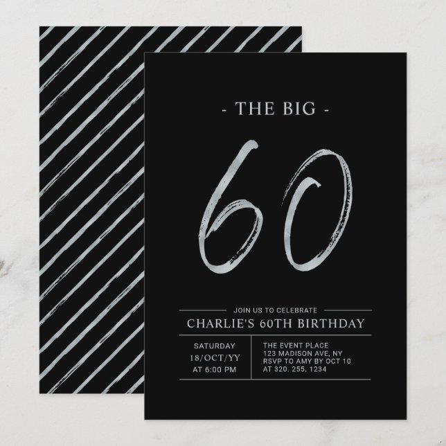 Invitación Gran Sesenta | Fiesta de cumpleaños número 60 de p (Anverso / Reverso)
