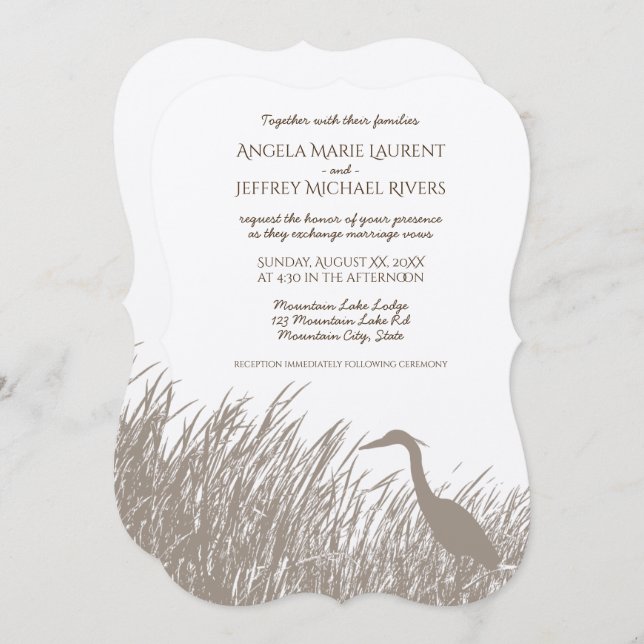 Invitación Gran silueta de garza azul boda rústico (Anverso / Reverso)