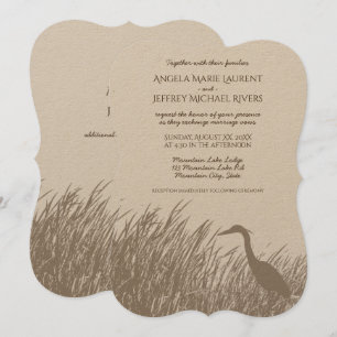 Invitación Gran silueta de garza azul boda rústico