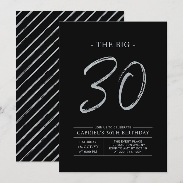 Invitación Gran Treinta | Fiesta de cumpleaños número 30 de p (Anverso / Reverso)
