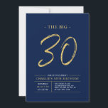 Invitación Gran Treinta | Fiesta de los 30 cumpleaños de Gold<br><div class="desc">Celebra tu día especial con esta sencilla y elegante invitación a la fiesta de cumpleaños número 30. Este diseño presenta un guión de broche "The Big 30" con un diseño limpio en una combinación de colores azul marino y oro. Hay más diseños y suministros de fiesta disponibles en mi tienda...</div>