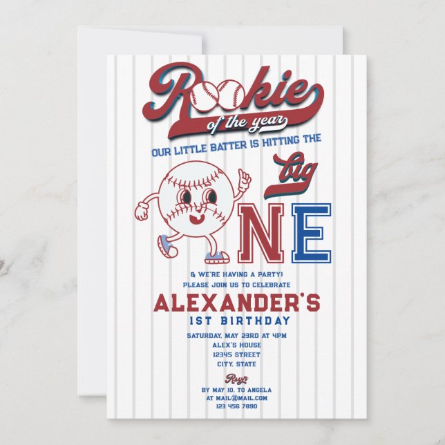 Invitación Gran Un Rookie De Béisbol Del Año Primer Cumpleaño (Anverso)