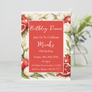 Invitación Granadas Tulipanes Acuarela Rojo Blanco Moderno