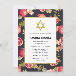 Invitación Granadas y flores con Mitzvah de oro