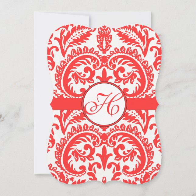 Invitación Granadina Snapdragon Coral Damask Wedding (Reverso)