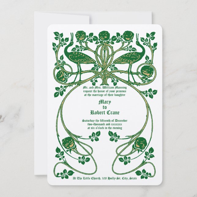 Invitación Gránas de Art Nouveau en Boda de Bush Rosa (Anverso)