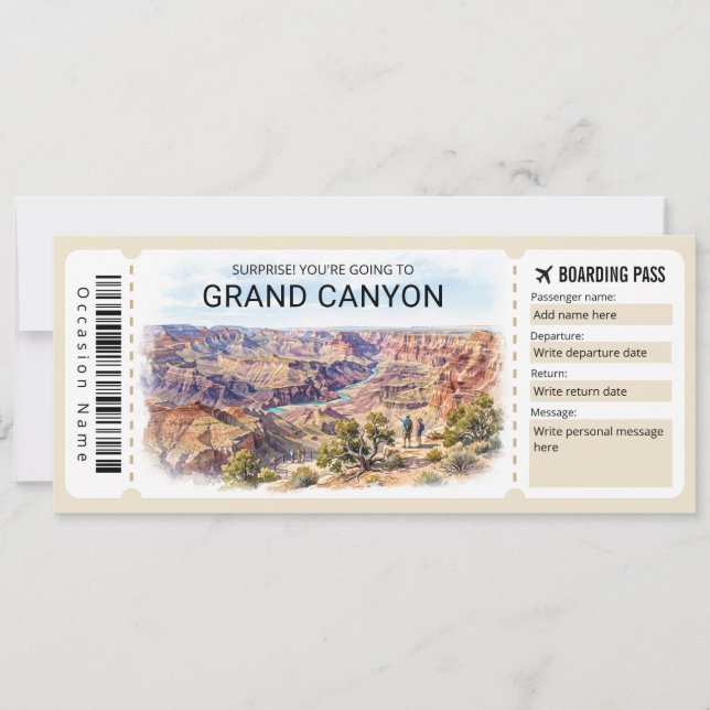 Invitación Grand Canyon Trip Boarding Pass Ticket (Anverso)