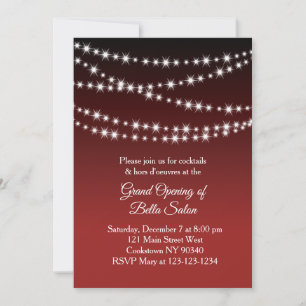 Invitación Grand Opening Twinkle Lights oscuro rojo