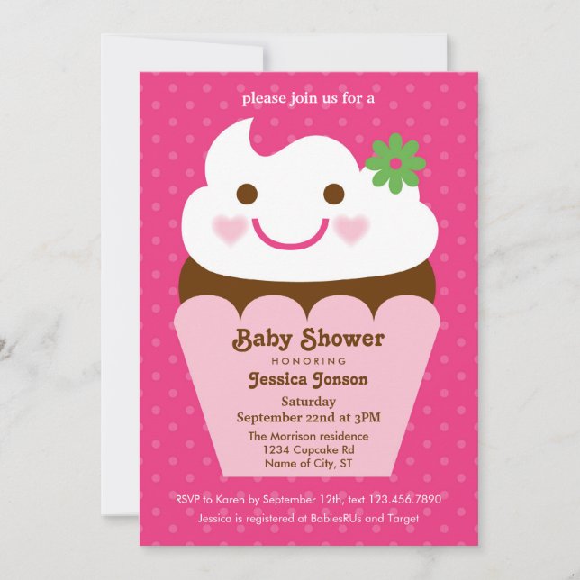 Invitación grande de Baby Shower de la magdalena (Anverso)