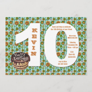 Invitación grande de la fiesta de cumpleaños 10