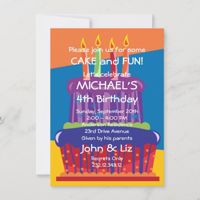 Invitación grande de la torta del cumpleaños de (Anverso)