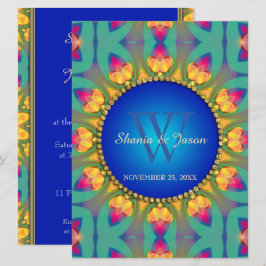 Invitación grande de monograma de girasol bohemio