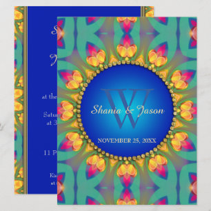 Invitación grande de monograma de girasol bohemio