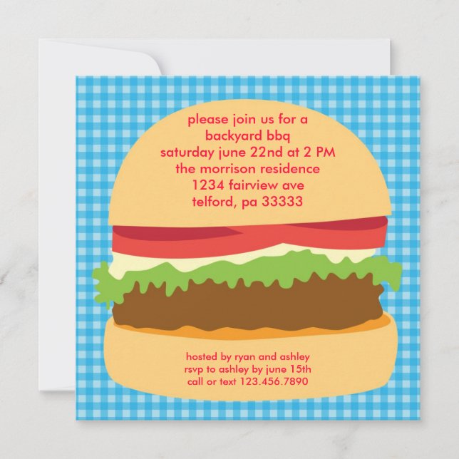 Invitación grande del Bbq de la hamburguesa (Anverso)