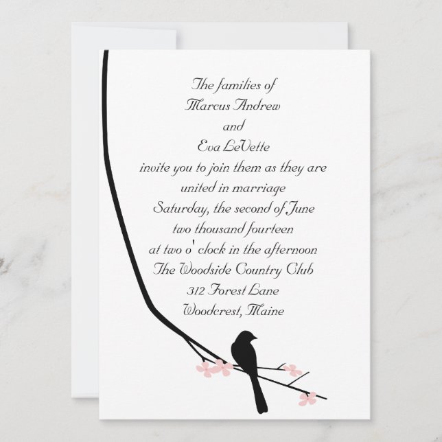 Invitación grande del pájaro y del flor (Anverso)