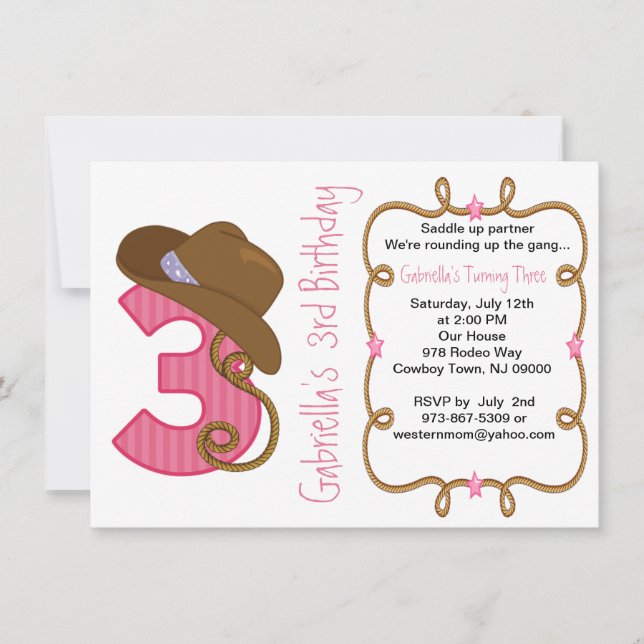 Invitación grande occidental del cumpleaños de (Anverso)
