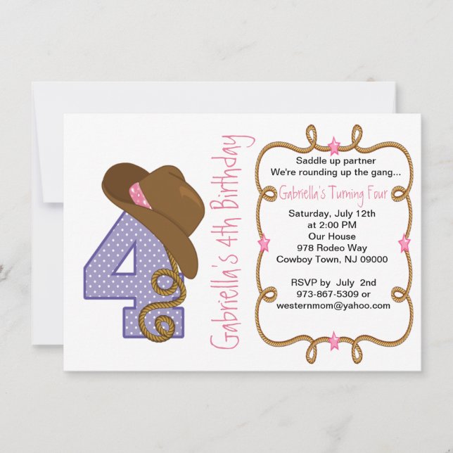 Invitación grande occidental del cumpleaños de (Anverso)