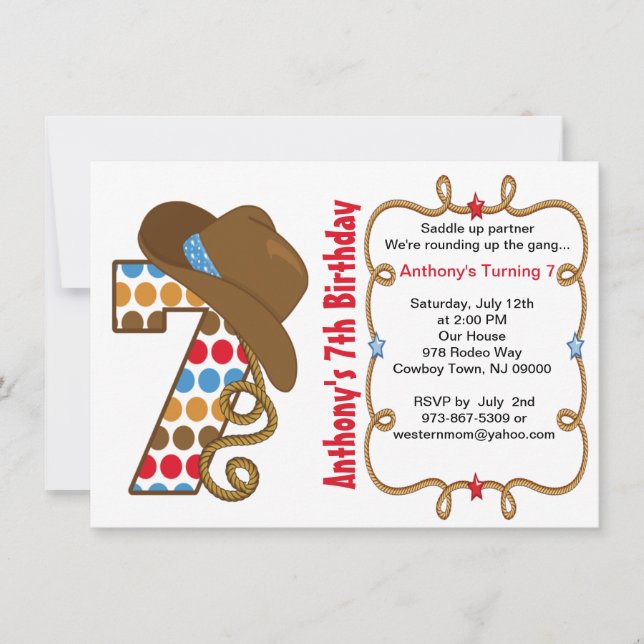 Invitación grande occidental del cumpleaños de (Anverso)