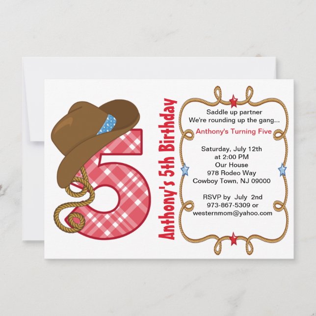 Invitación grande occidental del cumpleaños de (Anverso)