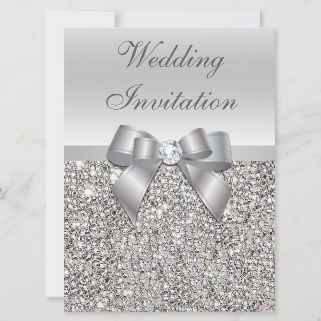 Invitación Grandes Bodas Faux Silver Secuencias Doble Invitac (Anverso)