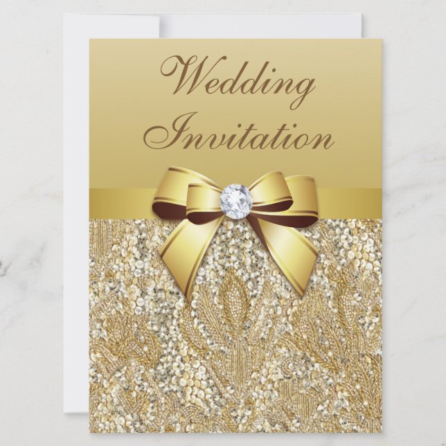 Invitación Grandes Faux Gold Sequins y Bow Boda (Anverso)