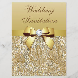 Invitación Grandes Faux Gold Sequins y Bow Boda