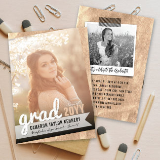 Invitación Grandes garabatos de graduación Bronce Foil Fiesta